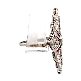 Platinum Diamond And Ruby Accented Cocktail Ring Size 7