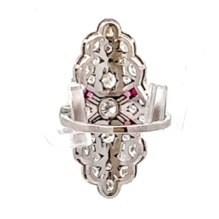 Platinum Diamond And Ruby Accented Cocktail Ring Size 7
