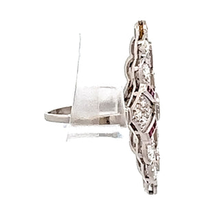 Platinum Diamond And Ruby Accented Cocktail Ring Size 7