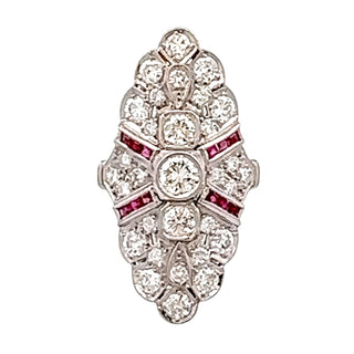 Platinum Diamond And Ruby Accented Cocktail Ring Size 7