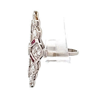 Platinum Diamond And Ruby Accented Cocktail Ring Size 7