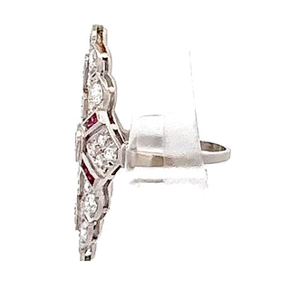 Platinum Diamond And Ruby Accented Cocktail Ring Size 7