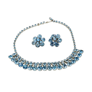 Vintage Ice Blue Crystal Demi-Parure Necklace and Earrings Set