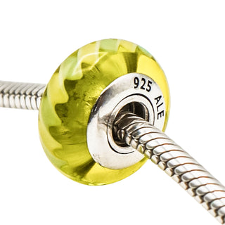 PANDORA Green Zig Zag Murano Glass Charm Bead With Sterling Silver Core