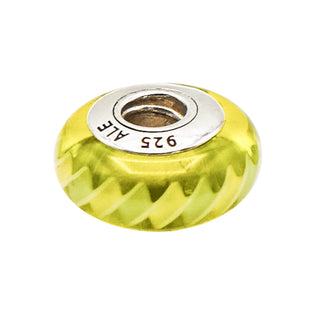 PANDORA Green Zig Zag Murano Glass Charm Bead With Sterling Silver Core