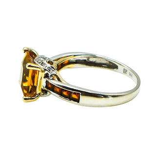 14k White & Yellow Gold Madeira Citrine And Diamonds Engagement Ring Size 7.25