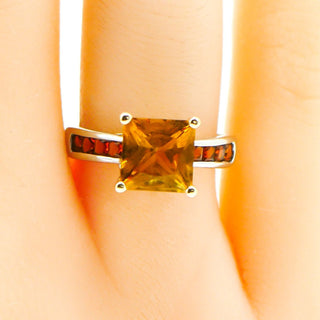 14k White & Yellow Gold Madeira Citrine And Diamonds Engagement Ring Size 7.25