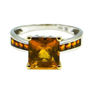14k White & Yellow Gold Madeira Citrine And Diamonds Engagement Ring Size 7.25
