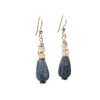 Sterling Silver Blue Coral Seashell Dangle Earrings 2 Inch Coastal