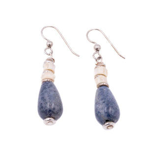 Sterling Silver Blue Coral Seashell Dangle Earrings 2 Inch Coastal