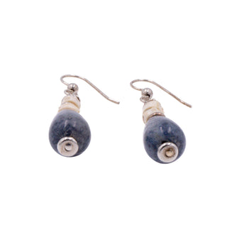 Sterling Silver Blue Coral Seashell Dangle Earrings 2 Inch Coastal