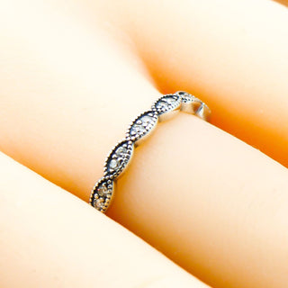 PANDORA Size 7.5 (56) Sparkling Leaves Sterling Silver Stackable Ring With Clear Zirconia