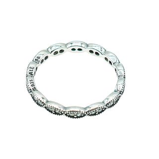 PANDORA Size 7.5 (56) Sparkling Leaves Sterling Silver Stackable Ring With Clear Zirconia