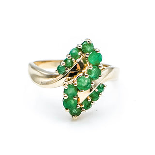 10k Yellow Gold Round Cut Emerald May Birthstone Ring Size 7.5