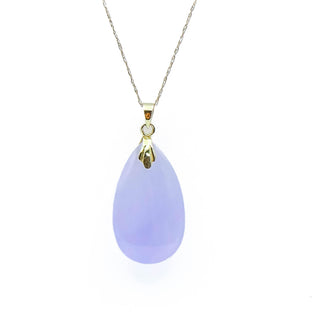 14K Gold Lavender Jadeite Pendant with 20 Inch Gold Necklace