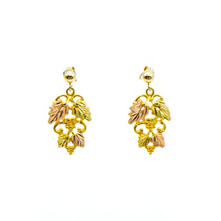 10K Tri-Color Gold Leaf Dangle Post Earrings