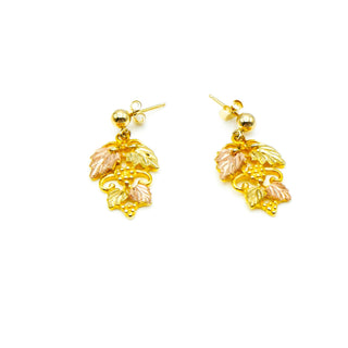 10K Tri-Color Gold Leaf Dangle Post Earrings