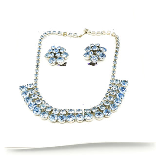 Vintage Ice Blue Crystal Demi-Parure Necklace and Earrings Set