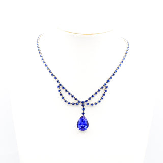 Vintage Royal Blue Rhinestone Parure Necklace, Bracelet and Earrings