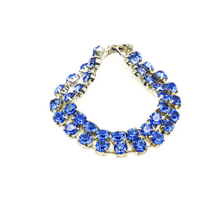 Vintage Royal Blue Rhinestone Parure Necklace, Bracelet and Earrings