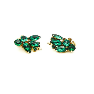 Vintage Aurora Borealis Green Demi-Parure Brooch and Clip-on Earrings