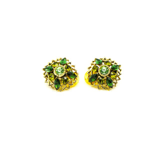 Vintage Green Rhinestone Demi-Parure Brooch and Clip-On Earrings