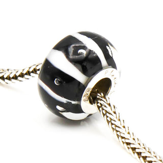 RHONA SUTTON Black And White Glass Bead Sterling Silver Charm