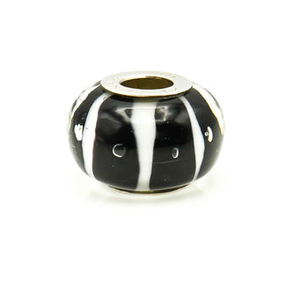 RHONA SUTTON Black And White Glass Bead Sterling Silver Charm