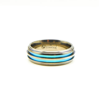 Edward Mirell Titanium Turquoise Accent Polished Unisex Wedding Band Size 8