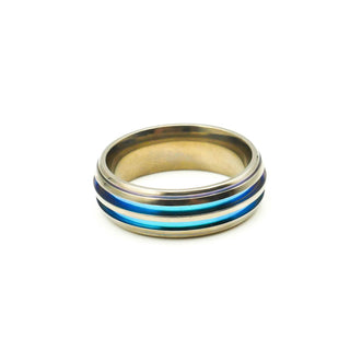 Edward Mirell Titanium Turquoise Accent Polished Unisex Wedding Band Size 8