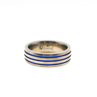 Edward Mirell Men's Titanium Wedding Band Ring With Blue Accents Sizes 9-10.75