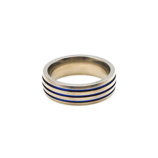 Edward Mirell Men's Titanium Wedding Band Ring With Blue Accents Sizes 9-10.75