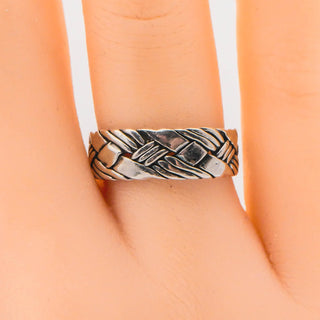 Sterling Silver Woven Design Ring Size 6.75 Made In Mexico