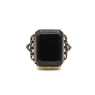 Judith Jack Black Onyx And Marcasite Ring In Sterling Silver Size 8.5