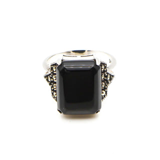 Judith Jack Black Onyx And Marcasite Ring In Sterling Silver Size 8.5