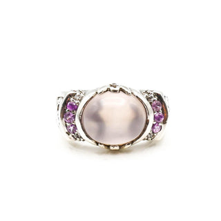 Vintage Rose Quartz And Pink Topaz Sterling Silver Ring Size 7