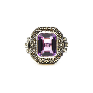 Judith Jack Emerald Cut Amethyst And Marcasite Ring In Sterling Silver Size 9