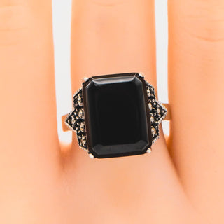 Judith Jack Black Onyx And Marcasite Ring In Sterling Silver Size 8.5