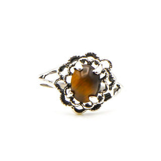 Vintage Tiger Eye Solitaire Ring In Sterling Silver Size 7