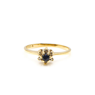 Vintage 10K Gold Sapphire And Diamonds Engagement Solitaire Ring Size 6.5