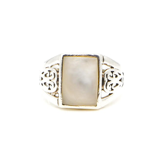 Vintage Mother of Pearl Filigree Heart Sterling Silver Ring Size 6.5