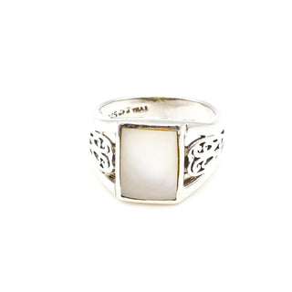Vintage Mother of Pearl Filigree Heart Sterling Silver Ring Size 6.5