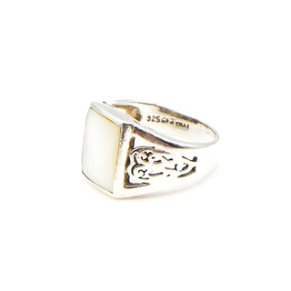 Vintage Mother of Pearl Filigree Heart Sterling Silver Ring Size 6.5