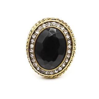 Vintage Oval Black Rhinestone Halo Cocktail Costume Ring Size 7.75