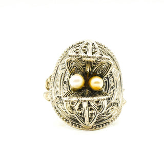 Vintage Western Germany Silver Tone Pearl Ring Size 6.5 adj