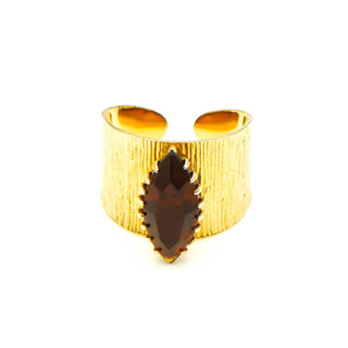 Vintage Gold Plated Sarah Coventry Faux Citrine Statement Ring Size 7.5 adj