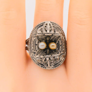 Vintage Western Germany Silver Tone Pearl Ring Size 6.5 adj
