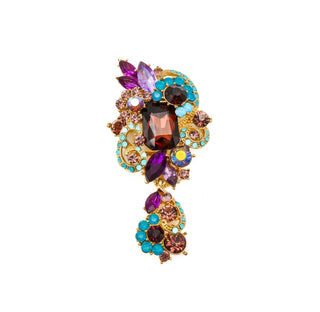 Gold Tone Purple And Blue Rhinestone Brooch Or Pendant