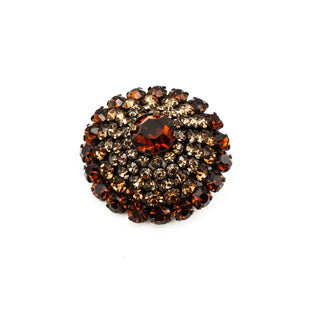 Vintage Domed Brown Rhinestone Copper Brooch