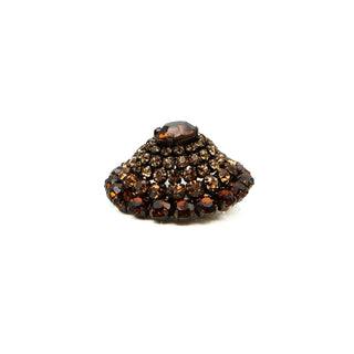 Vintage Domed Brown Rhinestone Copper Brooch